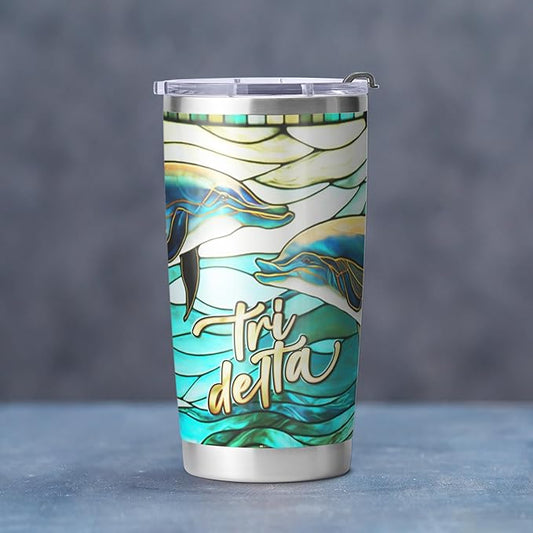 Tri Delta Sorority Paraphernalia - Official Vendor - 20 oz Stainless Steel Insulated Sublimation Tumblers - Dolphins