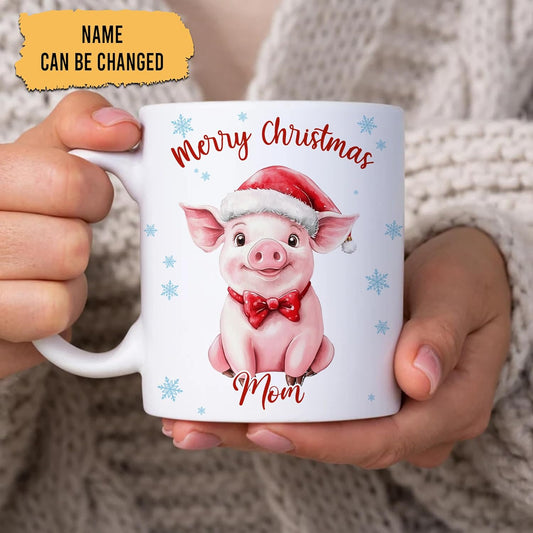 Hyturtle Personalized Gifts Pig Lover - Pig Wearing Santa Hat Custom Name Ceramic Coffee Mug Cup 11oz - Cute Animal Lovers Gifts For Women, Girl kids Family On Birthday, Christmas