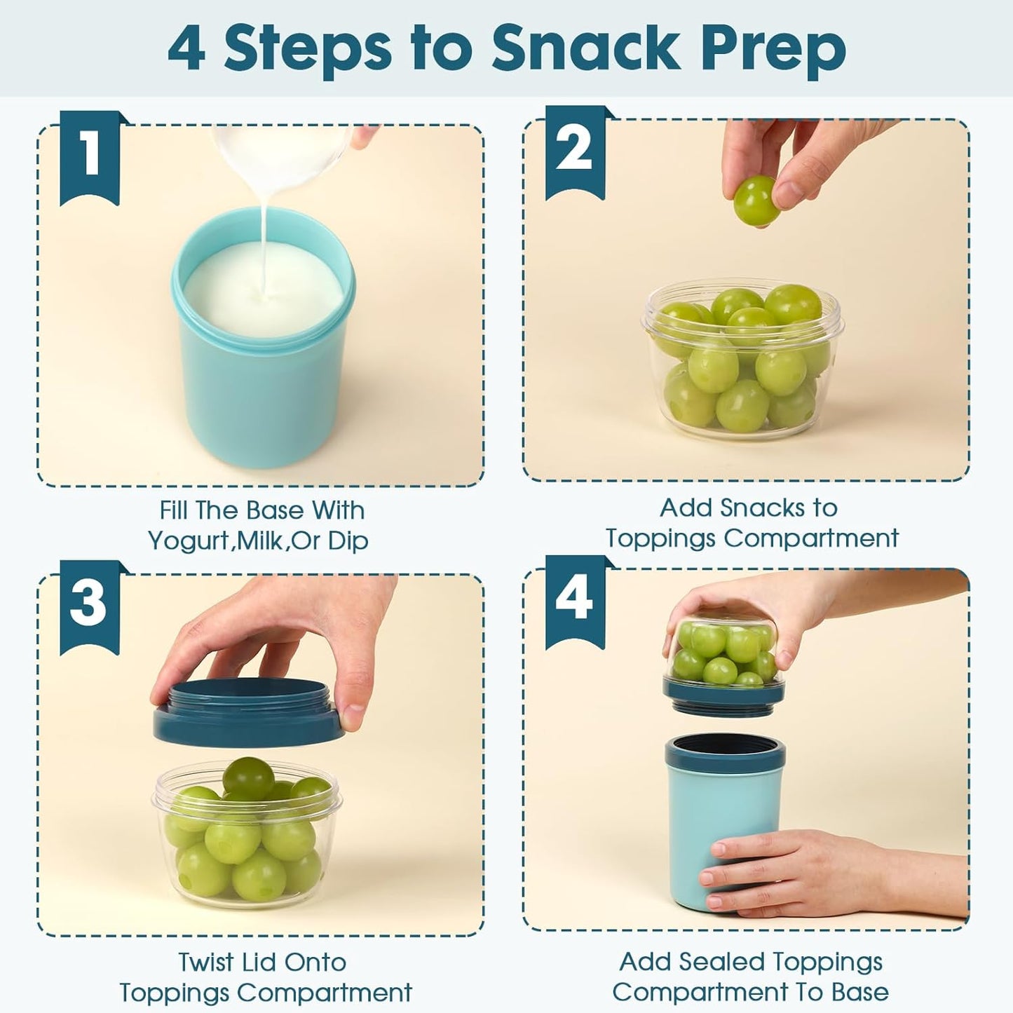 Snack Cup,Reusable Snack Container with Lid,Yogurt Parfait Cups and Spoons,600ml+270ml Breakfast On The Go,Portable Cereal To Go Travel Cereal Bowl and Milk Container(Bule)