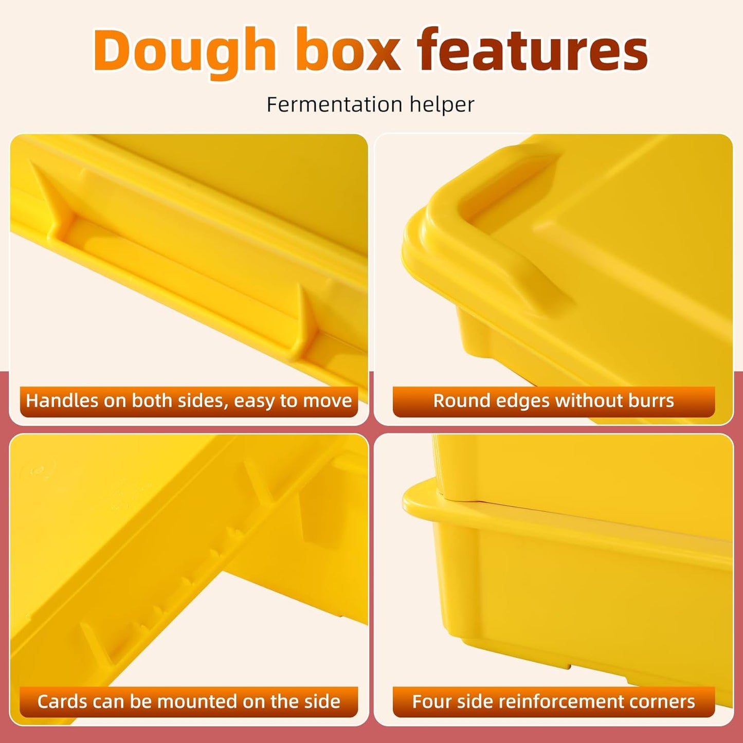 4-Pack Commercial Dough Proofing Box | Pizza/Bread Sourdough Food Storage Containers for Bakeries, Storage Bins with Lids (4 Pack Yellow, 22.8" L x 15.5" W x 6.1" H)