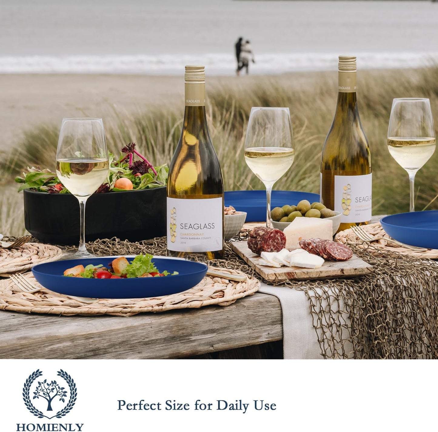 Homienly Deep Dinner Plates Set of 8 - Alternative to Plastic - Microwave & Dishwasher Safe - Unbreakable Kids Plates with 4 Colors (Blue Series, 9 inch)