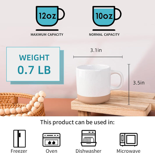 12 oz Coffee Mug Set for 6, Tea Cups with Handle for Coffee, Tea, Cocoa, Milk (White)