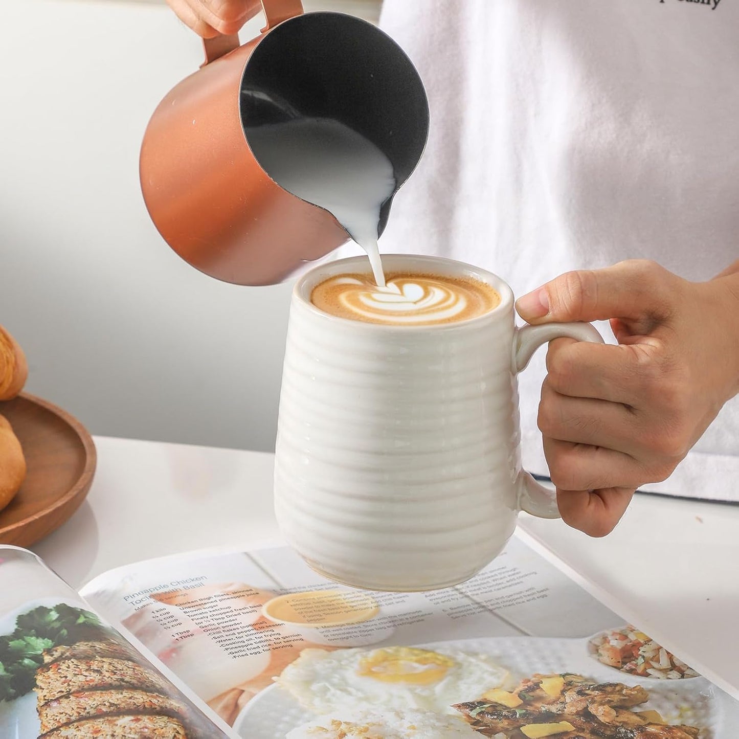 15oz Coffee Cups, Porcelain Coffee Mugs for Latte, Milk, Cappuccino, Cocoa, Tea Cups with Handle for Dad and Mom as a Gifts, Dishwasher and Microwave Safe, Set of 6, White