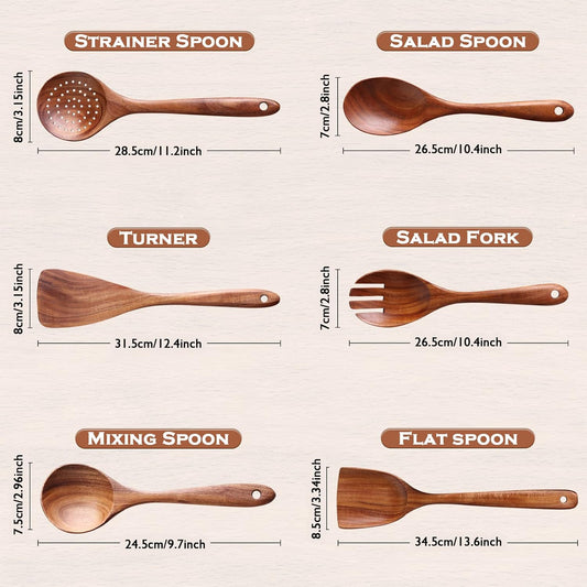 Kitchen Utensils Set, NAYAHOSE Wooden spoons for Cooking Non-stick Pan Kitchen Tool Wooden Cooking Spoons and Wooden utensil storage wooden barrel