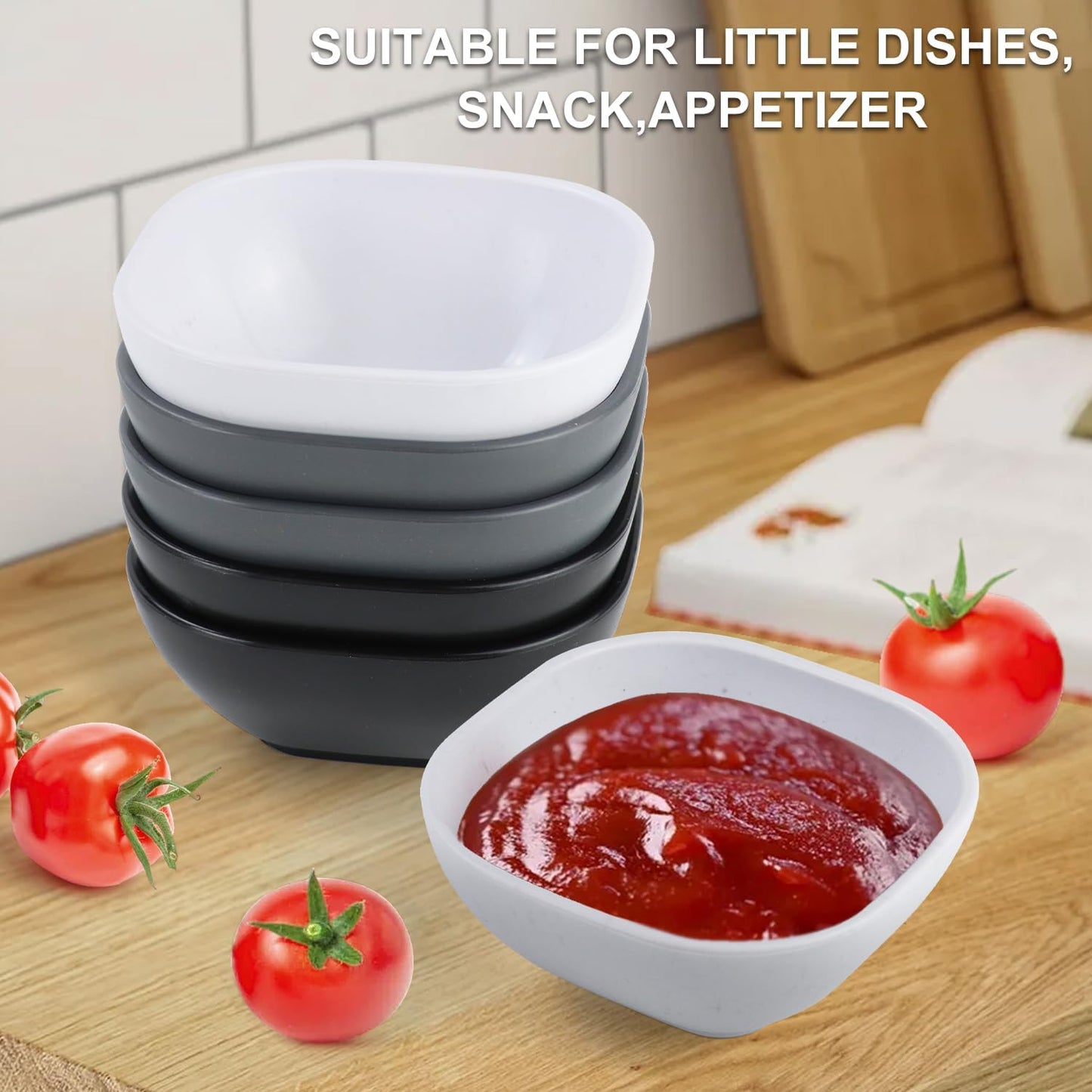 Wrova 6 pack small wheat straw bowls 5oz,alternative plastic dipping bowls,unbreakable dessert bowls microwave and dishwasher safe for dessert,sushi,condiment (Classic Series)