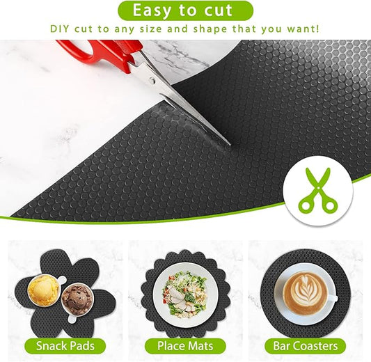 HooTown Shelf Liner Kitchen Cabinet Drawer Mats 17.5 Inch Wide x 6.5 Feet Long, Non Skid EVA Plastic Washable Oil Proof Pad for RV Drawer, Dish Plate Slippery Protection, Black