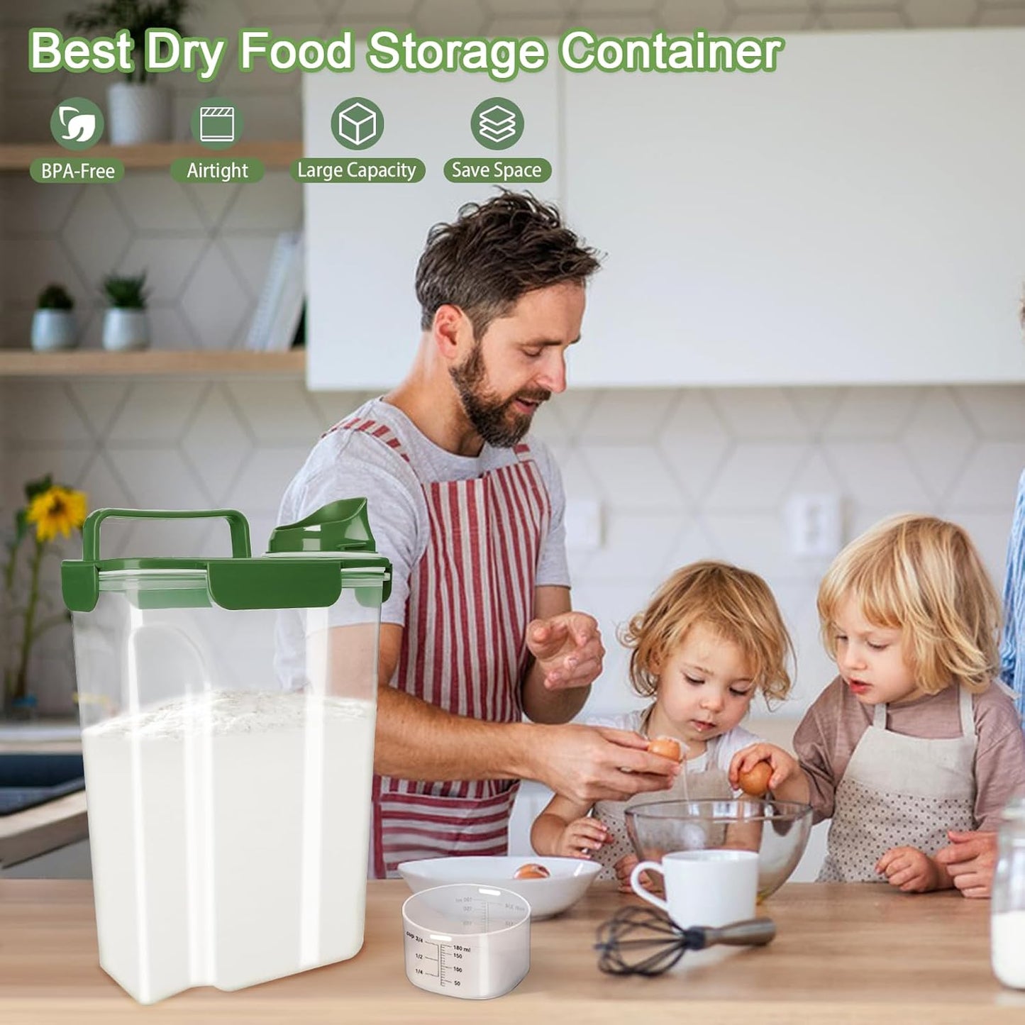 Rice Container, Airtight Rice Storage Container 10lb, Cereal Containers Storage, BPA Free Food Dispenser with Pouring Spout Handle for Flour Pasta Grain, Pet Dog Cat Bird Food Storage Container