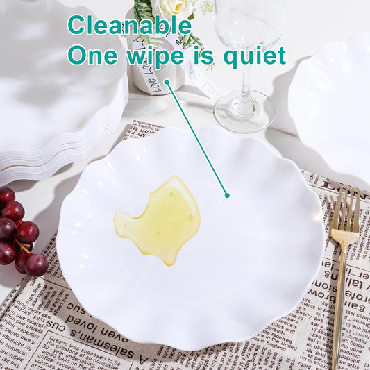 LIYH 20 Pcs 10 Incn White Scalloped Plastic Plates Reusable - Unbreakable Plastic Dinner Plates Camping Outside Plate Dishwasher Safe for Wedding Parties Birthdays Picnics - BPA Free