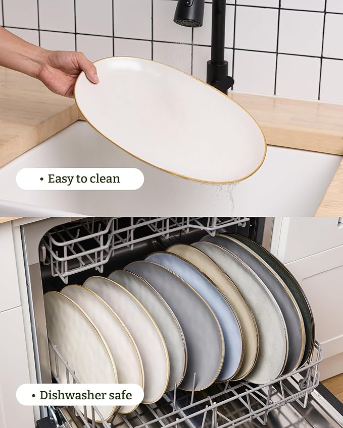 famiware Serving Platter, Oval 15.59/14.3/12.9inch Serving Dishes for Entertaining, Serving Bowls, Dishwasher Safe, Stoneware Serving Trays for Party, Food, Turkey, Cheese, Reactive Glaze, Matte White