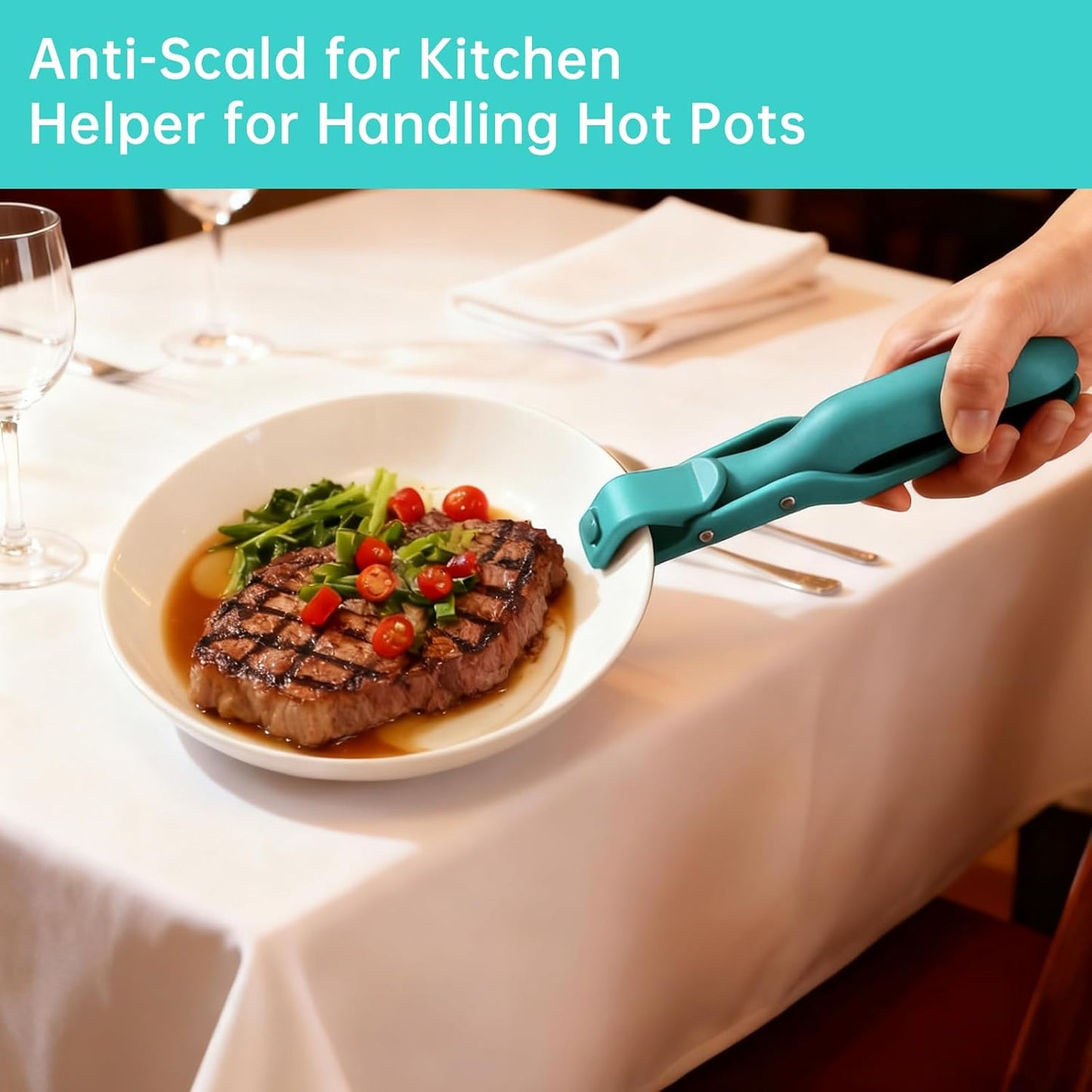 2Pc Hot Plate Gripper Tongs, Silicone Non-Slip Kitchen Utensil, Heat Insulation Anti-Scald Bowl Holder Clip for Cooking (Green + Green)