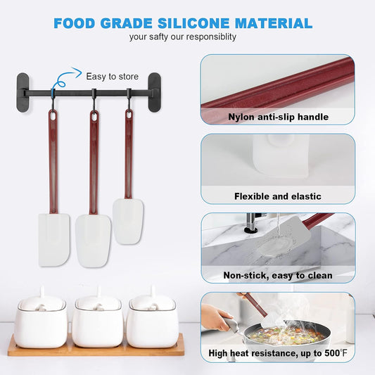 High Heat Resistant Silicone Scraper Spoon Commercial Cooking Set - 2 x 16.5'' Spatula