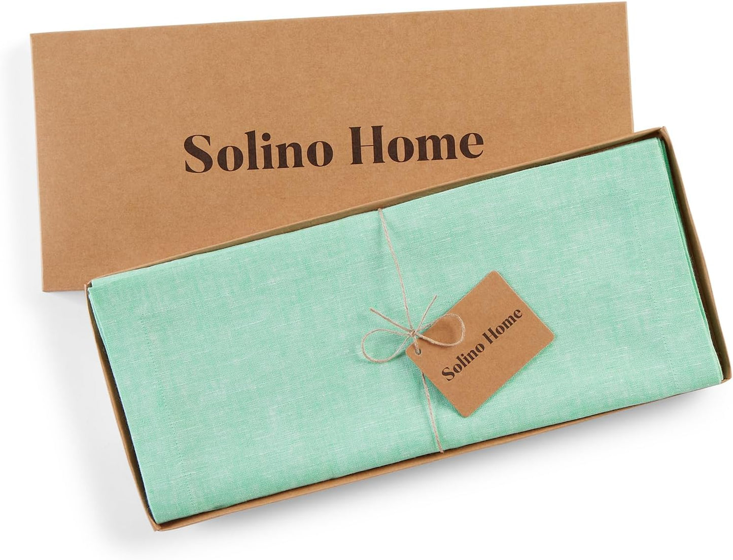 Solino Home Linen Table Runner 90 Inches Long - Athena, 100% Pure Linen Chambray Aqua Dining Table Runner 14 x 90 Inch