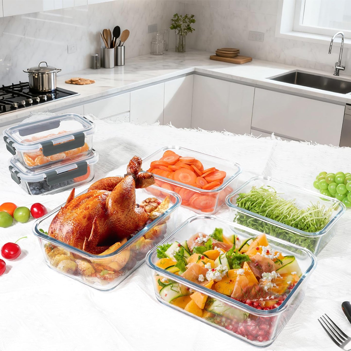 M MCIRCO 74.7oz(9.2 cup), 40.9oz(5 cup)& 19.3oz(2.4 cup) Extra Large Glass Food Storage Containers Set with Lids, 6 Pack Airtight Glass Storage Container for Microwave,Oven,Freezer Dishwasher