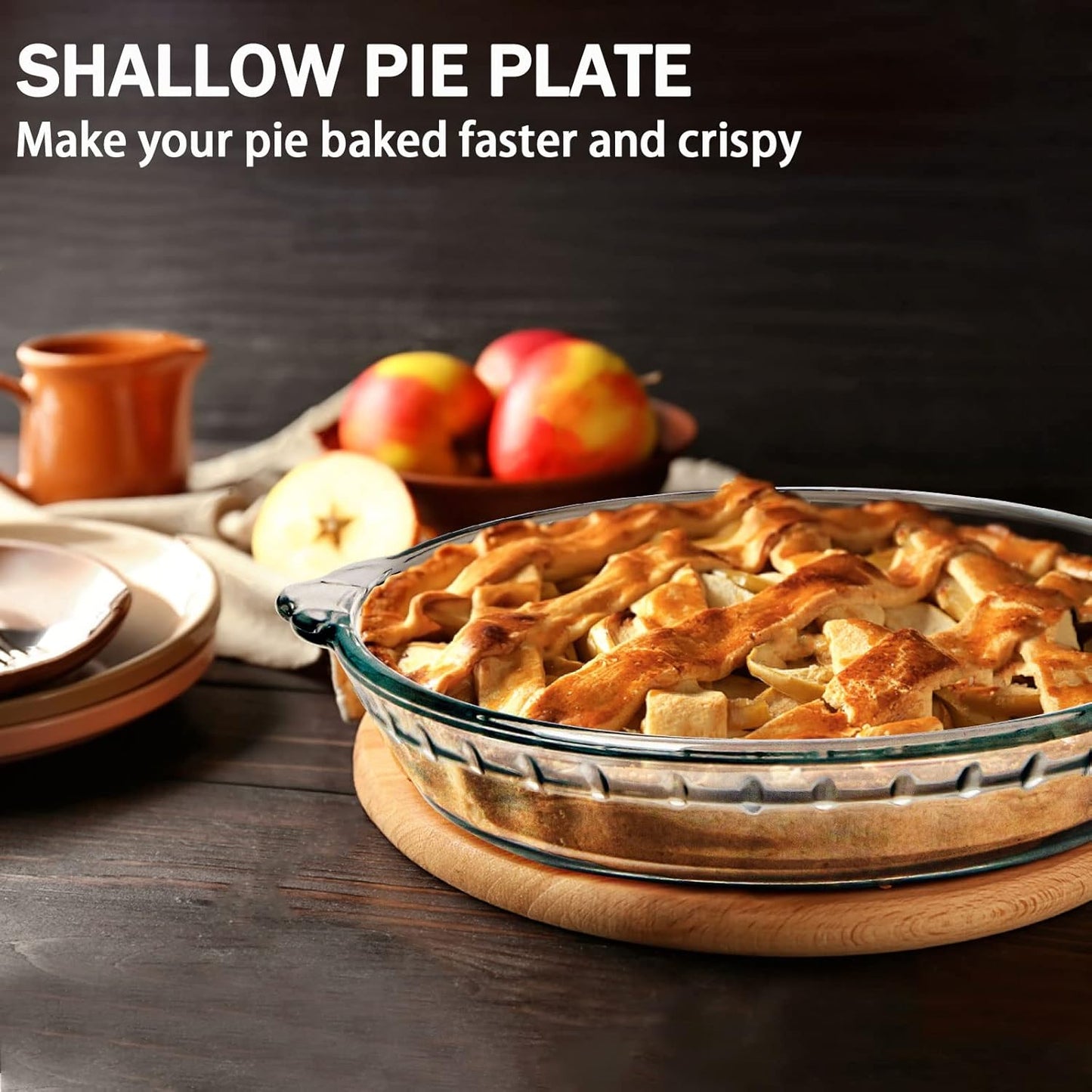 ZYER Glass Pie Plate Round Glass Pie Pan for Baking Pie Baking Pan 47oz Pie Dish, 9.5 Inch