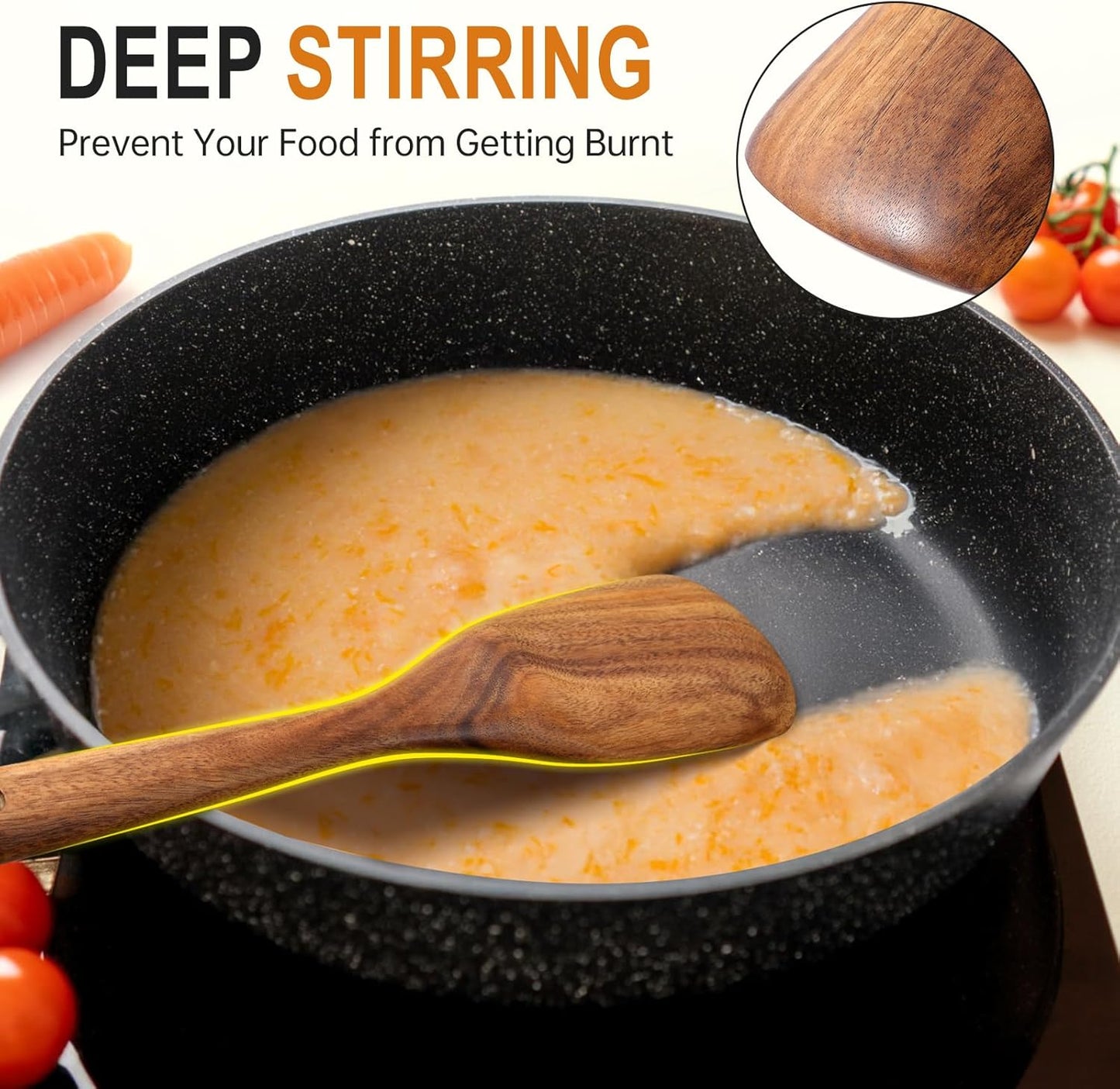 Wooden Spoons for Cooking, Wooden Utensils for Cooking Natural Teak Wooden Kitchen Utensils Set Comfort Grip (3 PCS)