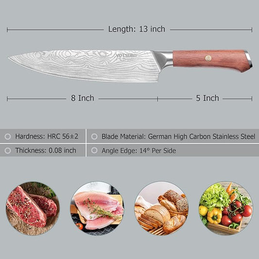YOTSUBA Chef Knife-8 Inch Japanese Gyuto Kitchen Knife Chef’s Knife German High Carbon Stainless Steel Ergonomic Handle Essentials Sharp Gifts for Mom&Dad With Premium Gift Box