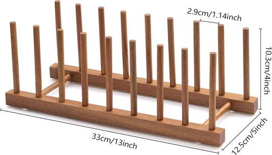 HBlife 4pcs Acacia Wooden Dish Dying Rack Pot Lid Plate Organizer Holder for Cabinet, Cutting Board Stand Drainer Storage Plate Rack for Dish, Pot Lid, Bowl, Cup, Cutting Board and Books