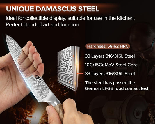 XINZUO 5.2-inch Damascus Steel Petty Knife,67-layer Steel,Perfect for Cutting Fruit and Vegetables Peeling Multipurpose Kitchen Knife with Figured Sycamore Handle