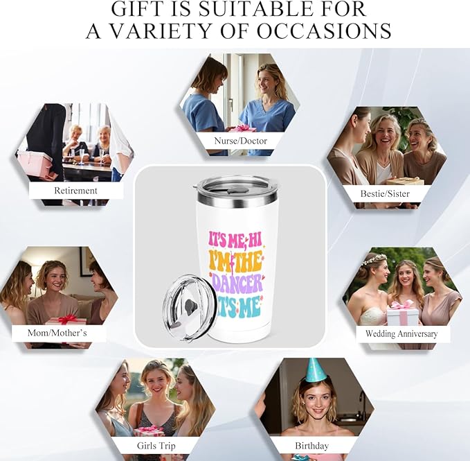 jeilink Dancer Gifts, Dance Teacher Gifts,20 oz Insulated Tumbler, Tumbler with Lid, Vacuum Travel Coffee Mug Stainless Steel Cup Thank You Gift for Women Dancing Girl Friend Christmas Birthday