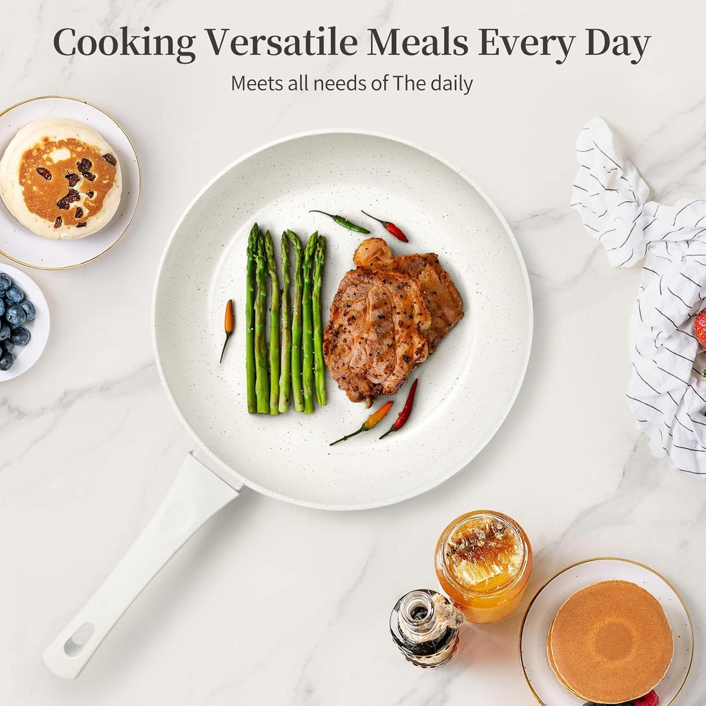 Ceramic Non Stick Frying Pan - Non Stick Skillet Frying Pans, Safe&No Toxic Egg Omelette Frying Pan, Large Nonstick Cookware Chef's Pan, Induction Compatible, PFOA&PFAS Free(11inch, White)