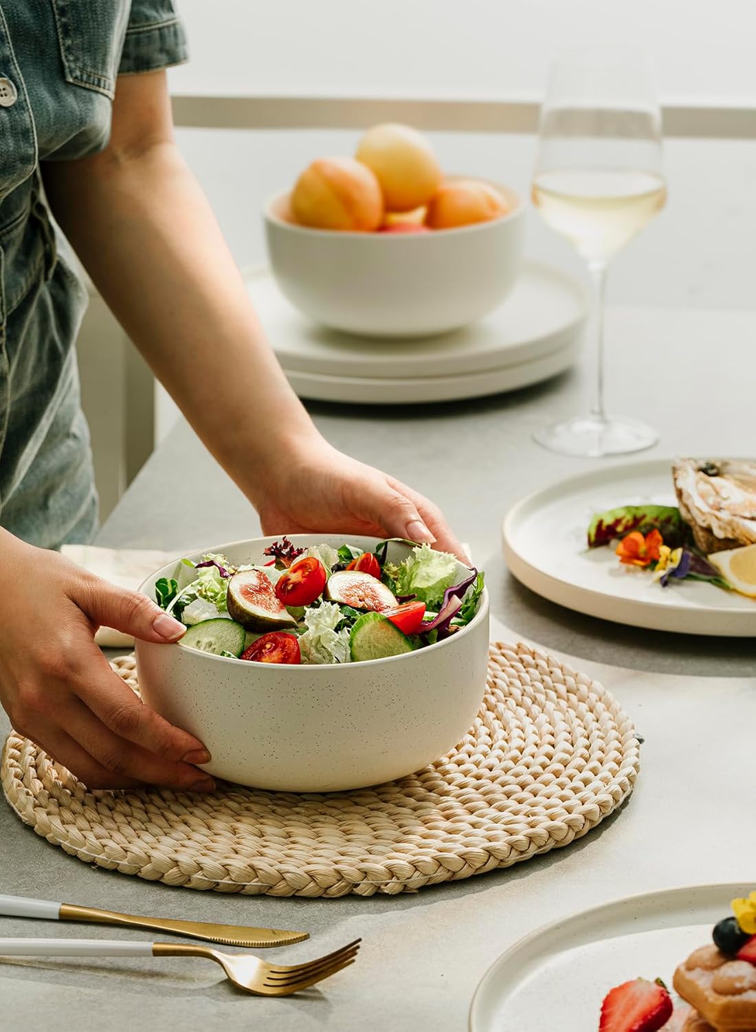 S&Q'S CERAMICS S&Q Ceramic Bowls for Kitchen, 36 Ounce, Large Capacity Cereal Bowls Set of 4, For Soup, Oatmeal, Breakfast, Microwave and Dishwasher Safe, Glazed Matte Off White…