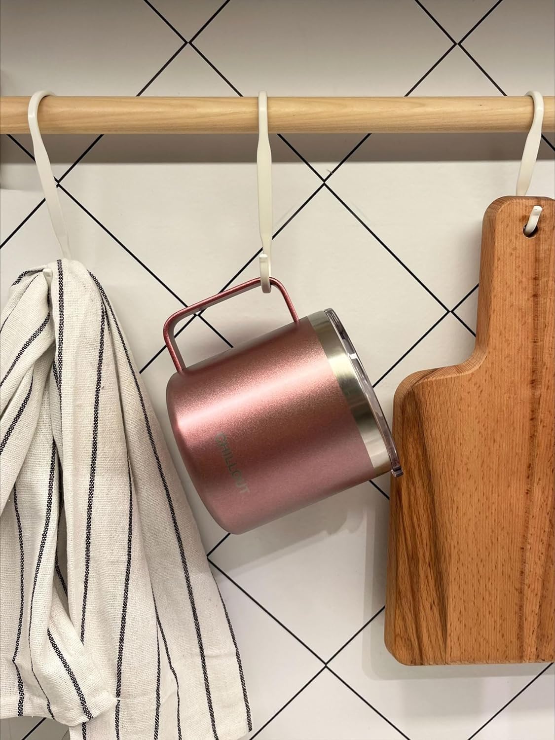 CHILLOUT LIFE Stainless Steel 16 oz (Set of 2) - Vacuum Insulated Coffee Mug with Handle and Lid, Large Thermal Camping Coffee Mug Cup with Durable Sliding Lid for Women - Rose Gold