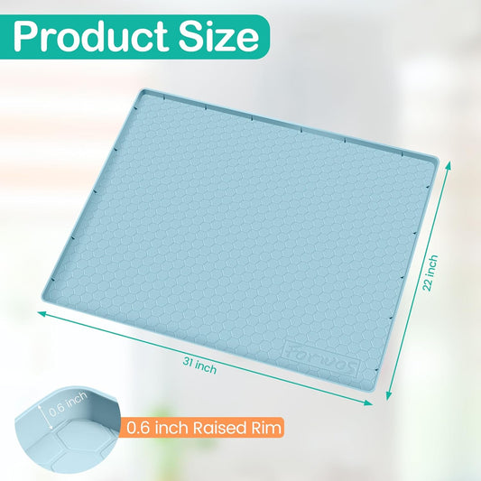 Waterproof Under Sink Mat 31" x 22", Silicone Cabinet Liner, Rubber Protector for Kitchen and Bathroom, Keeps Cabinets Clean, Dry, and Organized (Light Blue)