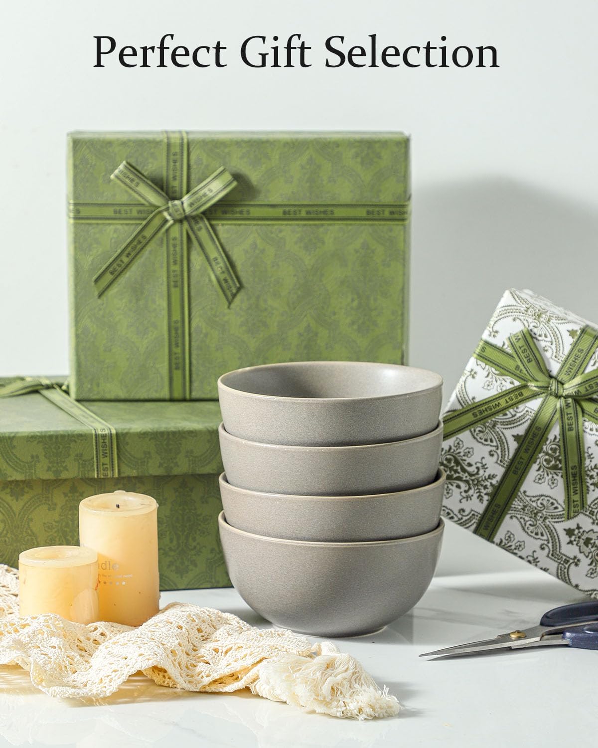 Cereal Bowls Set of 4, 24 oz Ceramic Bowls for Kitchen, Stoneware Soup Bowls for Salad, Ramen, Snack, Dessert, Unique Housewarming Gift, Dishwasher Microwave Safe, Matte Gray