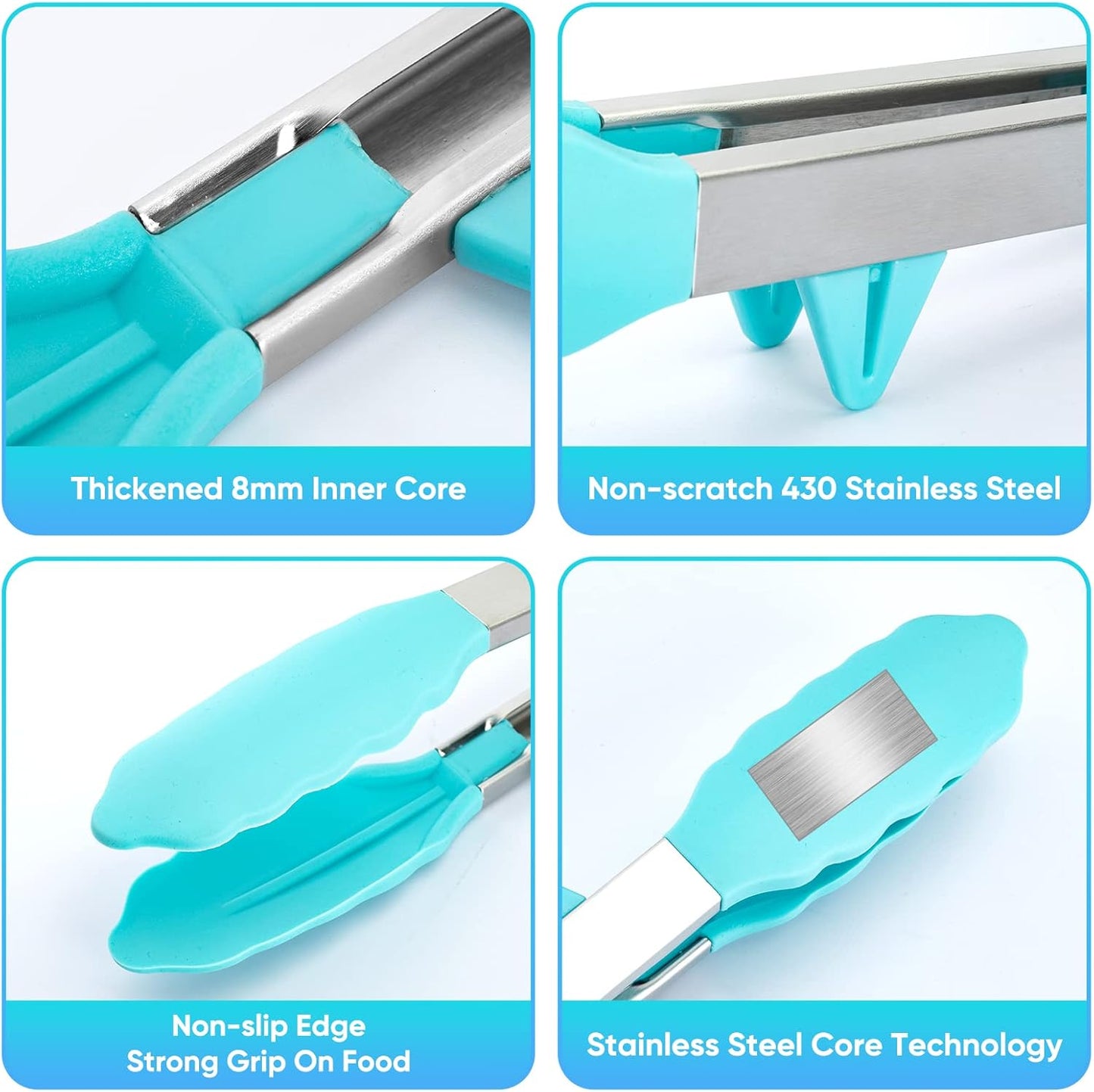 5-Pack Silicone Tongs for Cooking,Maywe Tanso 4PCS 13-Inch Kitchen Tongs with Silicone Tips,Nonstick Stainless Steel Tong for Steak Pie Pizza Pasta Spaghetti Salad BBQ Buffet,Plus Brush