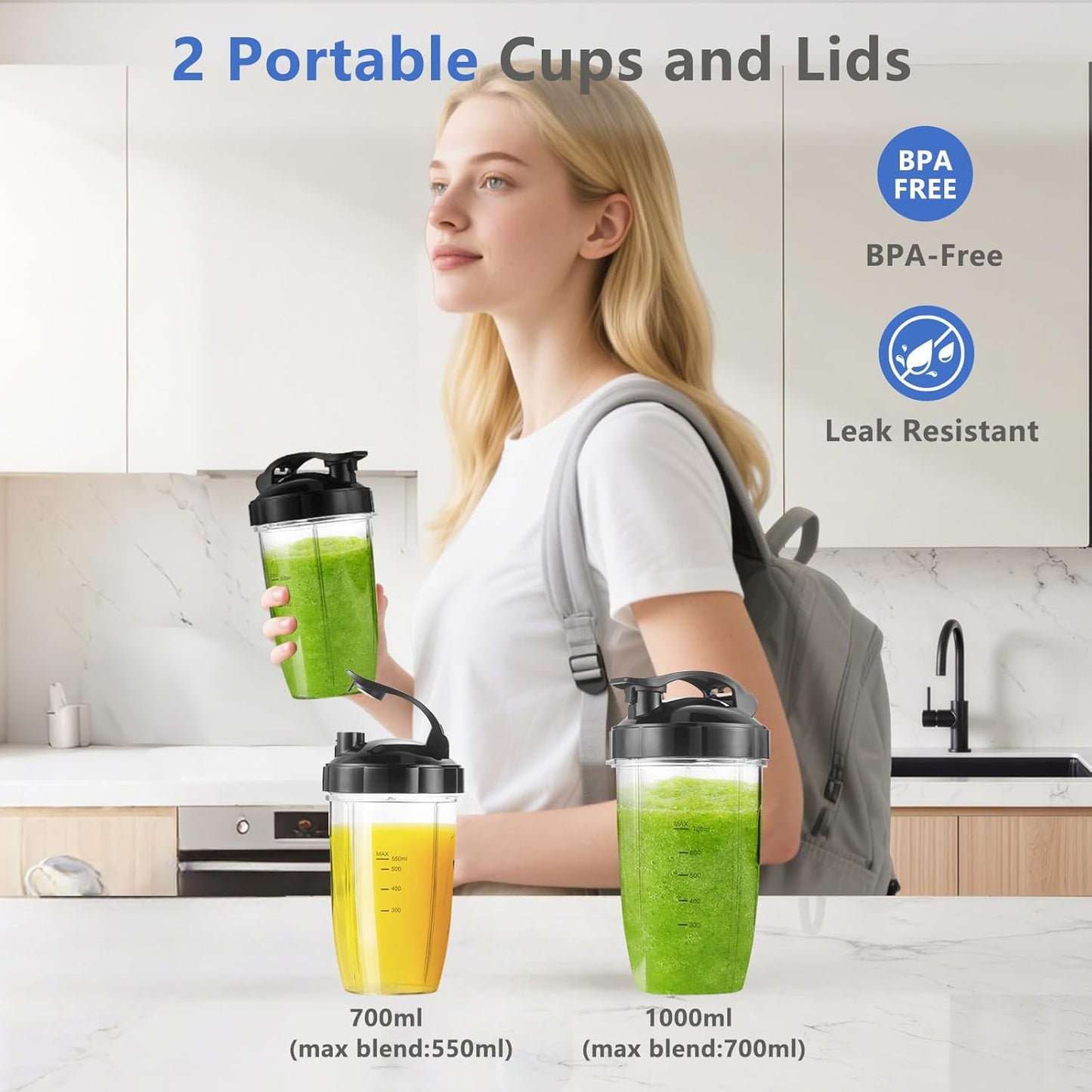 1200W Personal Blender for Shakes and Smoothies, 12-Piece Portable Blender Combo with 6-Fin Blades, 2 To-Go Cups for Juices, Frozen Drinks, Baby Food & More