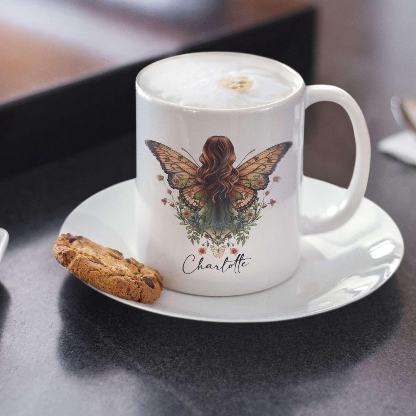 Special Coffee Mug Gift With Customized Butterfly Wings Details, Personalized Name On Porcelain Animal Travel Cup, Custom Colorful Graphic Butterfly Mug Presents For Kids On Birthday