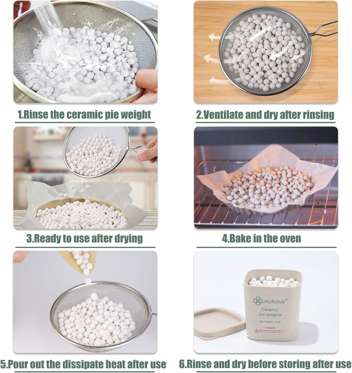 Baking Pie Crust Weights, Reusable Natural Ceramic Pie Weights for Blind Baking Perfect Pie Skin with Wheat Straw Container (1.5 LB)