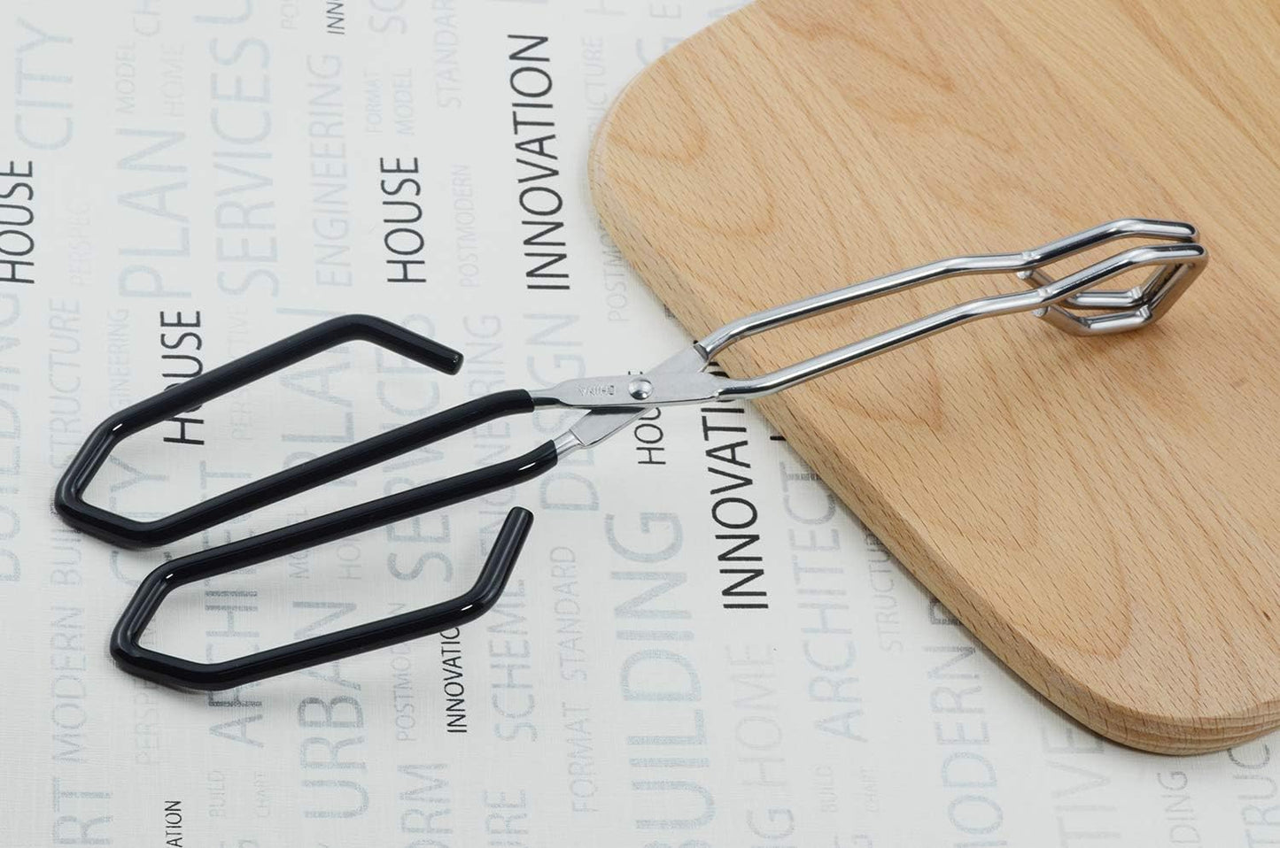 Stainless Steel Scissor Tongs with Black Handle 11-Inch Heavy Duty Wire Tongs