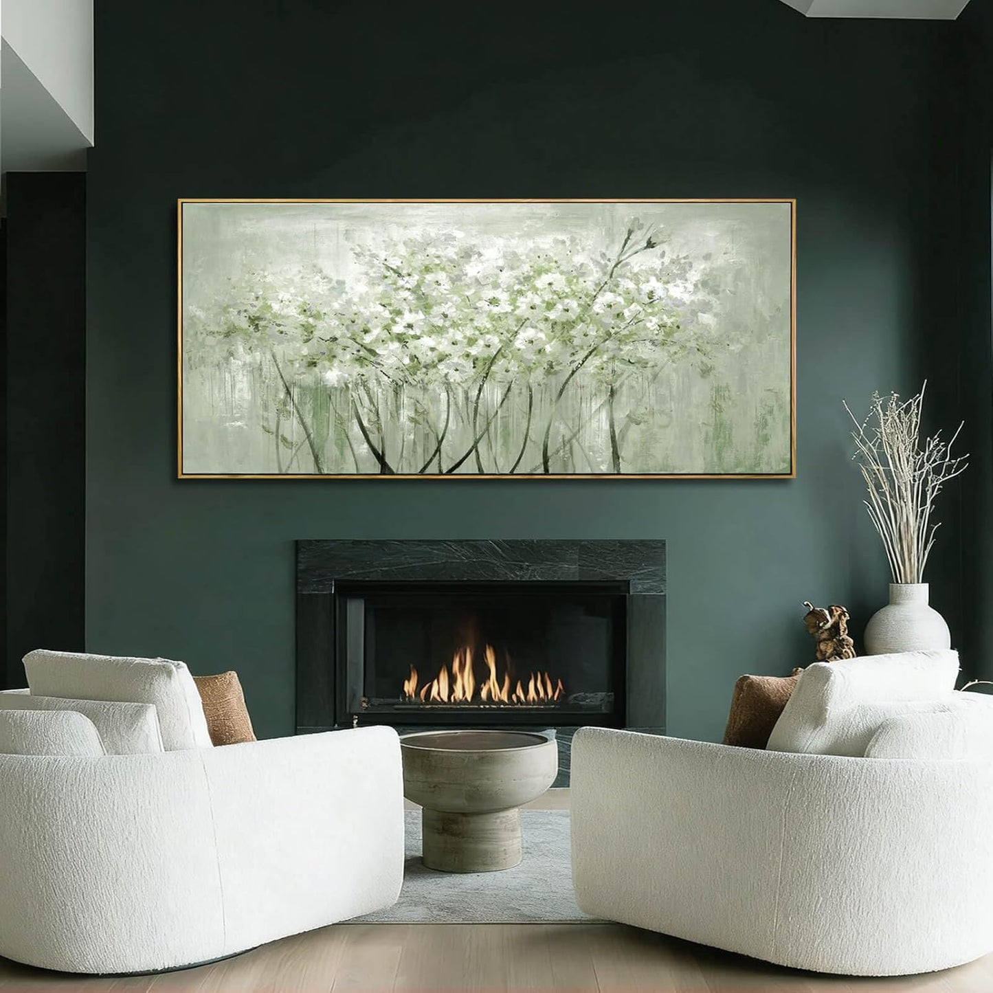 MLART99 Soft Green and White Floral Canvas Extra large Flower Wall Art Texture Botanical Print Plant Posters- 32x70 Inch Modern Home Decor for Living Room Entryway