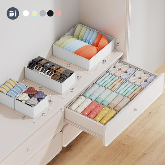 DIMJ Drawer Organizer Clothes Storage - 18 Pack Baby Dresser Organizer for Nursery, Foldable Closet Drawer Organizer Bins for Bedroom Organization, Fabric Storage Dividers for Socks, Underwears, Bras