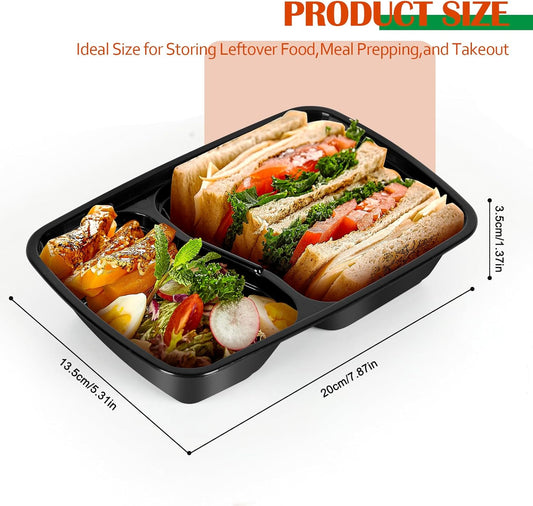 50 Pack Meal Prep Containers Reusable,2-Compartment Plastic Food Storage Containers with Lids,Bento Box,Microwave,Freezer,Dishwasher Safe,Lightweight & Durable,30oz