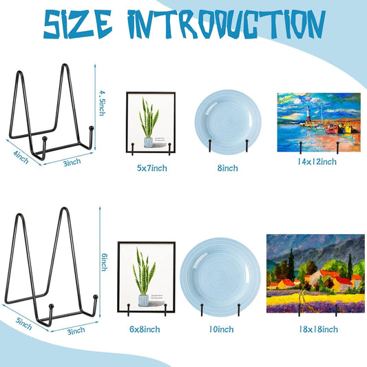 Hoteam 20 Pack Plate Stands for Display, 10 Pcs 4 Inch Metal Frame Plate Holder Display Stand and 10 Pcs 6 Inch Easel Rack for Pictures Photo Decorative Dish Collectibles Tabletop Art(Black)