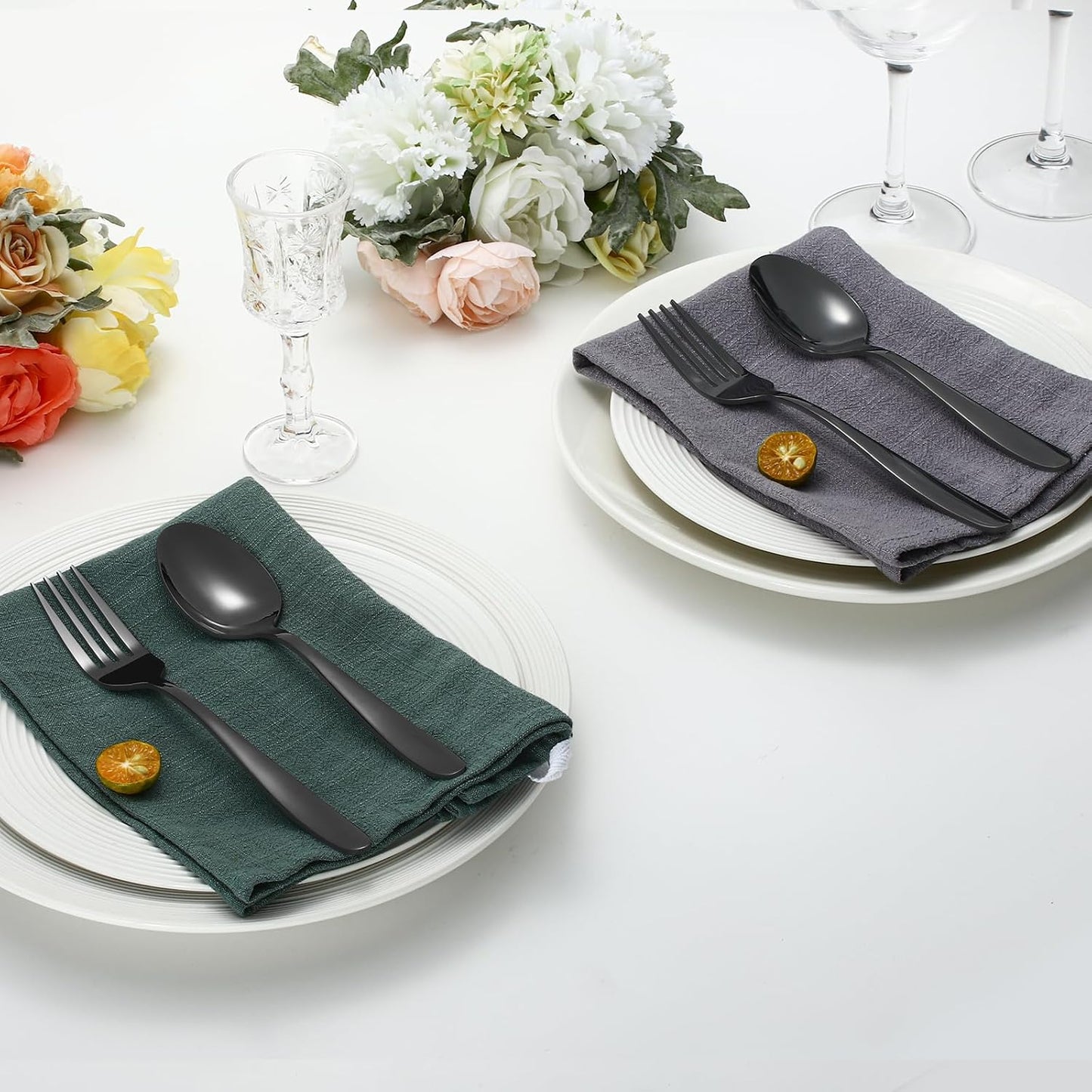 24-piece Black Forks and Spoons Silverware Set, Stainless Steel Flatware Cutlery Set for Home, Kitchen and Restaurant, Black Spoon and Fork Set,Dinner forks Mirror Polished