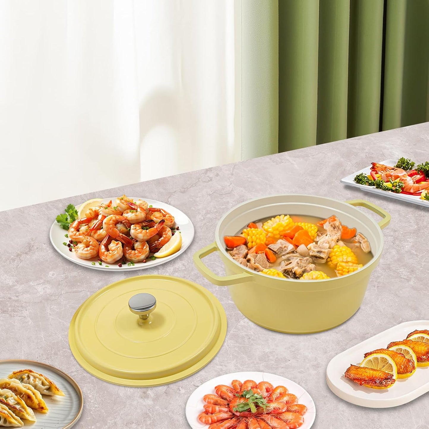 4L Stew Pot with Lid Modern Round Dutch Oven Pot with Lid Ceramic Stew Pot Casserole Dish with Dual Handles for Home Restaurant Kitchen (Yellow)