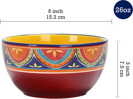 Bico Tunisian Cereal Bowls Set of 4, 26 oz Deep Ceramic Soup Bowls for Cereal, Salad, Noodles, Kitchen, Microwave and Dishwasher Safe, Gift for Housewarming and Thanksgiving