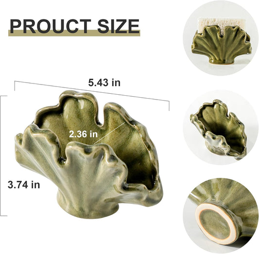 Ceramic Sponge Holder,Sponge Holder for Kitchen Sink,Compact Sink Caddy Organizer-Scouring Pad and Dish Holder,Farmhouse Kitchen Decor Cute Gadgets Accessories(Green)