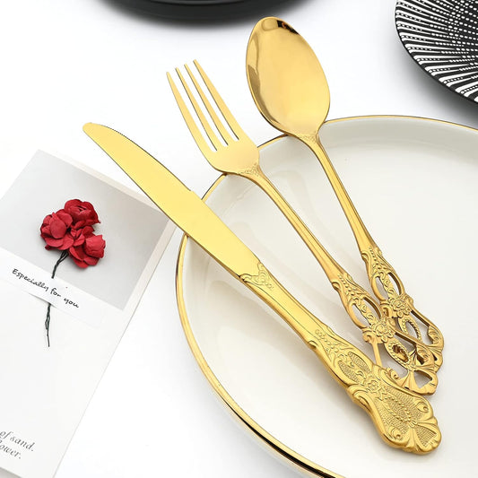 Royal 24-piece Gold Mirror Silverware Dinnerware, 18/10 Stainless Steel Luxury Flatware Service For 6 Tableware Ideal For Wedding Home Restaurant, Dishwasher Safe