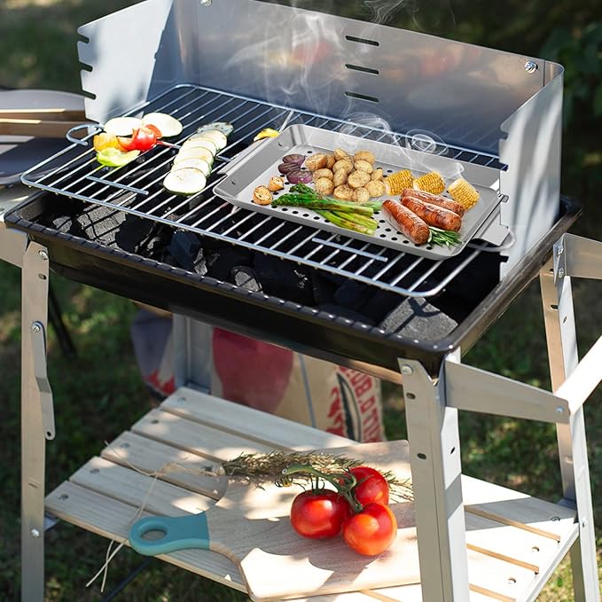 Onlyfire 3 Packs Rectangle Grill Baskets, Stainless Steel Vegetable Baskets, Mini Grilling Basket Set, Grill Pan for Outdoor Grill