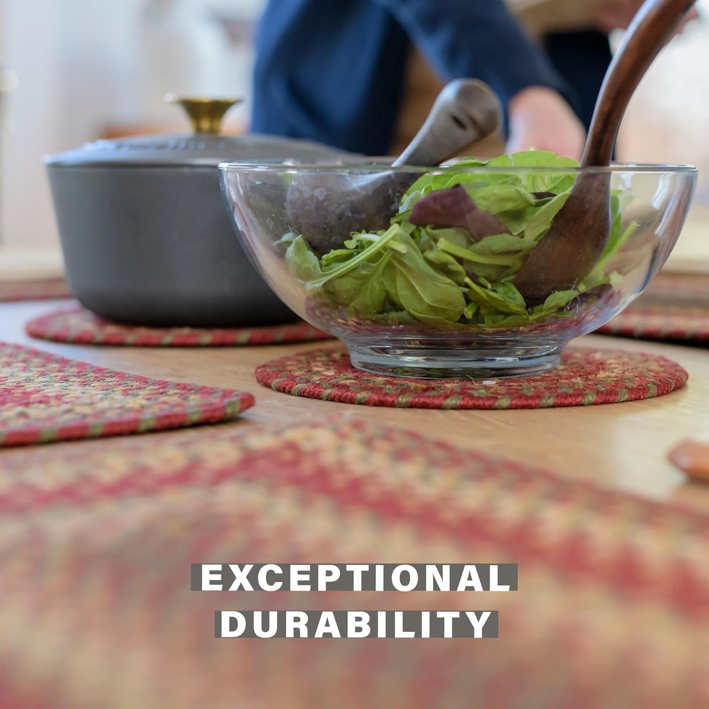 Homespice Cider Barn Jute Braided Placemats, Warm Country Rustic Decor, Set of 4, Red 13x19 Oval Table Mats - Vibrant Colors, Durable, Easy to Clean and Protects Furniture