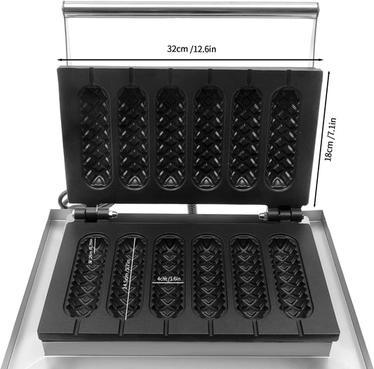 Commercial Waffle Stick Maker, 1500W 6-Channel Corn Dog Maker with Time & Temp Controller, Stainless Steel, Black, Compact, Countertop Griddle Appliance