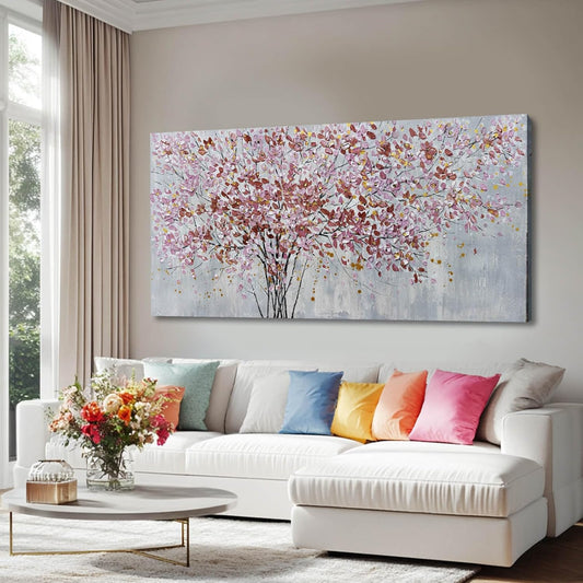 Gold and Pink Canvas Wall Decor Botanical Prints Floral Wall Art Line Painting for Living Room Tree Scenery Picture for Home Hotel 29x58 Inch