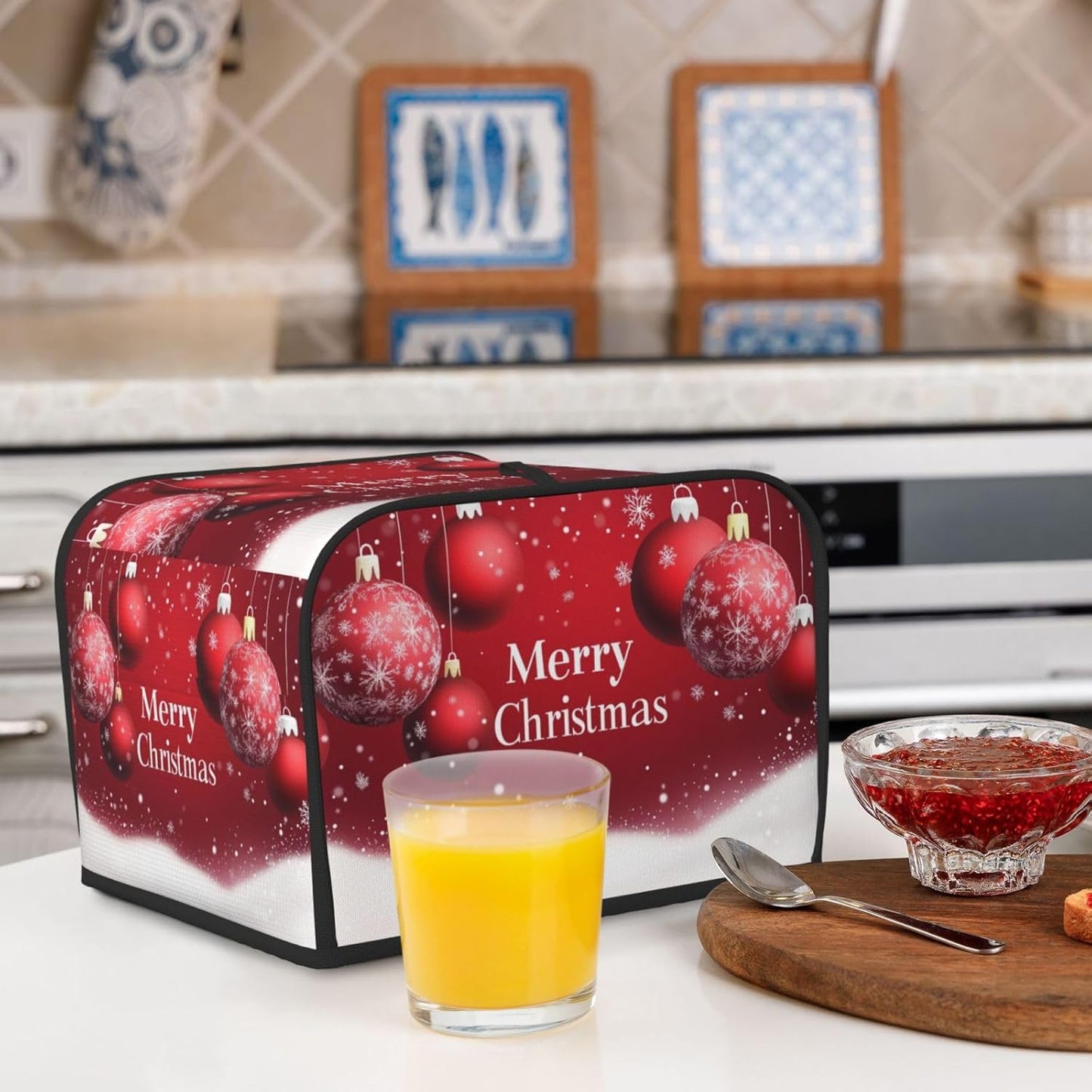 Toaster Cover 4 Slice Red Ball Christmas Pattern Kitchen Small Appliance Covers with Pockets Dust and Fingerprint Protection