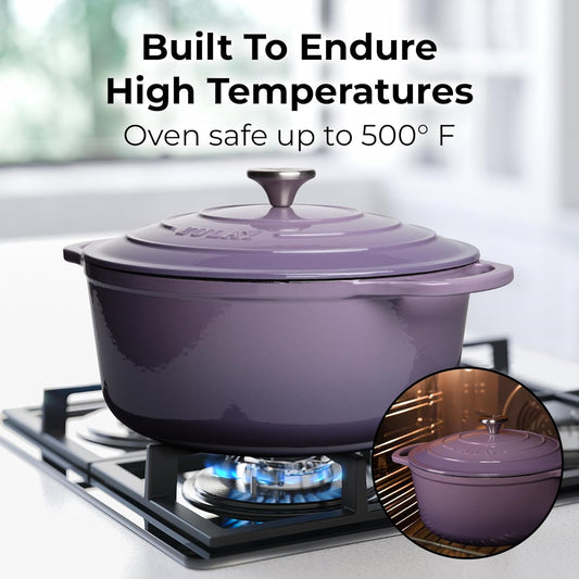 Zulay Kitchen 6 Quart Enameled Cast Iron Dutch Oven Pot with Lid – Premium Durability & Oven Safe up to 500°F – Heavy Duty Cookware Perfect for Bread Baking, Stews, Braising & Roasting – Lavender Jade