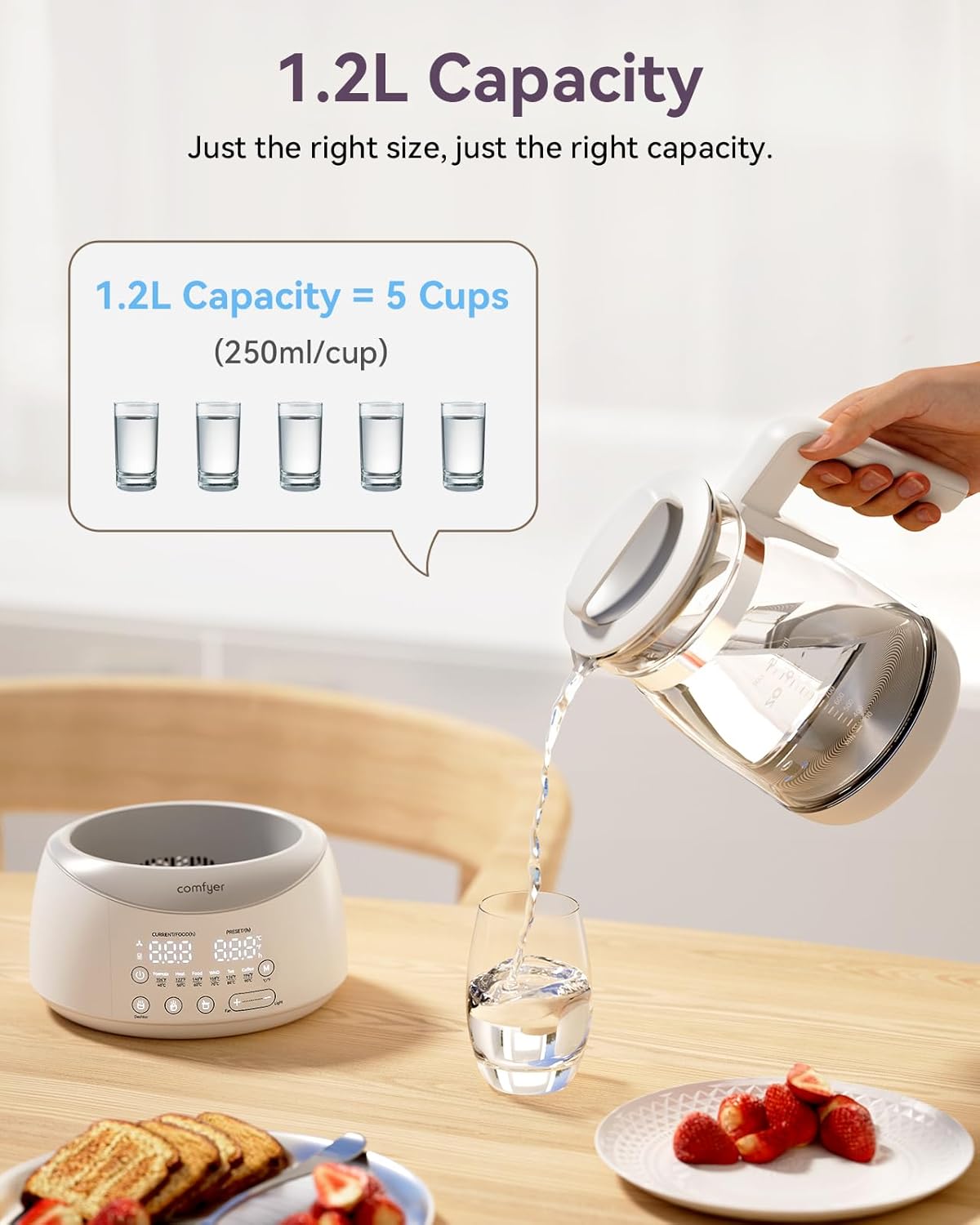 Bottle Warmer comfyer, Baby Bottle Warmer with Night Light and Faster Cooling Fan, Instantly Water Warmer, Tea Kettle Electric with 6 Temperature Control Presets, Feed Baby More Easier and Healthier