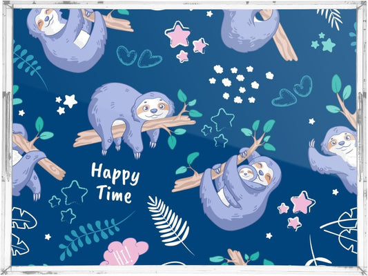 Acrylic Serving Tray with Handles Spill Proof Kitchen Storage Tray Clear Decorative Tray Makeup Drawer Organizer Storage Tray for Bathroom Living Room Ottoman 15.7x11.8Inches